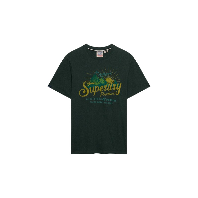 Superdry & Co Tričko OUTDOORS MOUNTAIN hořčicová / tmavě zelená
