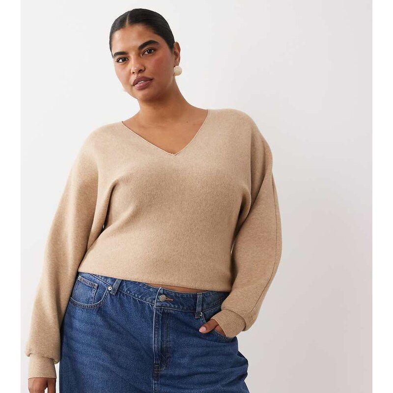 ASOS Curve ASOS DESIGN Curve compact batwing jumper in camel