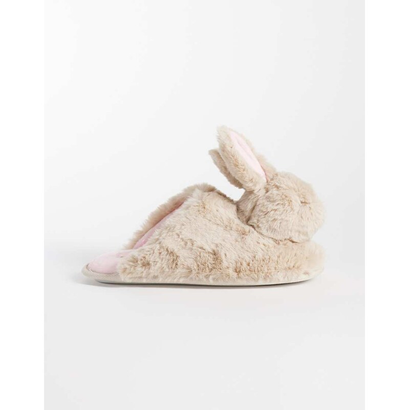 Boux Avenue fluffy bunny slippers in beige-Neutral