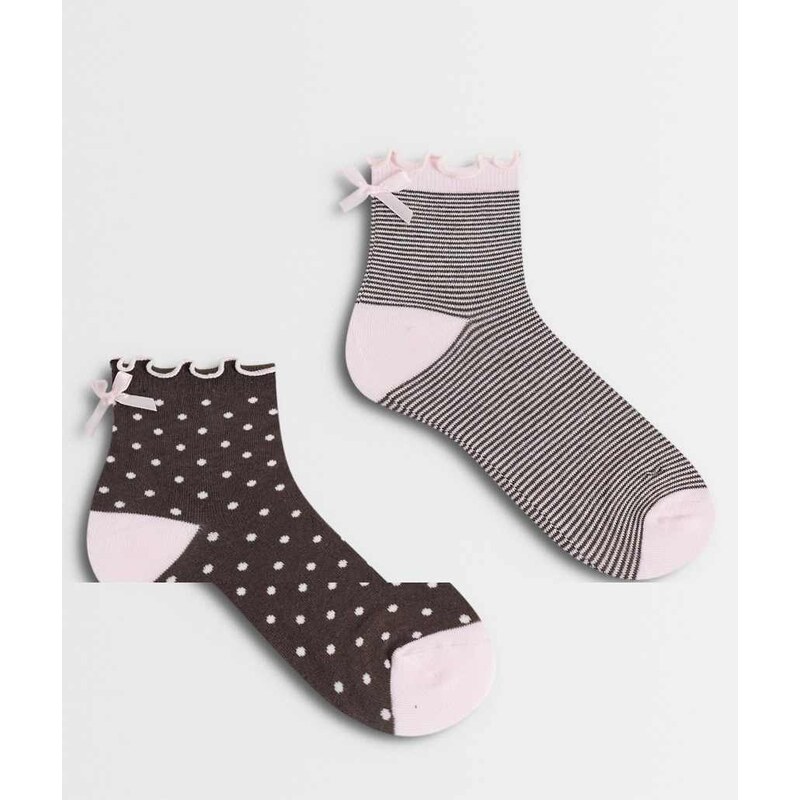 Boux Avenue 2 pack socks in stripe and spot neutral brown