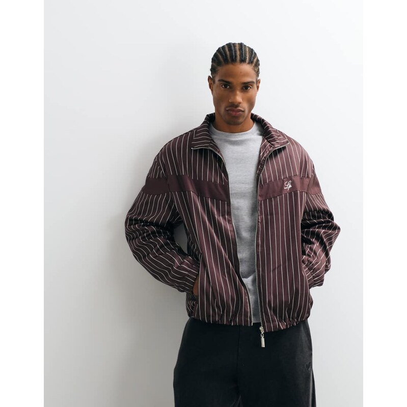 Liquor N Poker boxy pinstripe windbreaker in chocolate-Brown