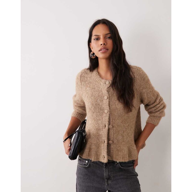 Vila peplum hem knitted cardigan in beige melange-Neutral