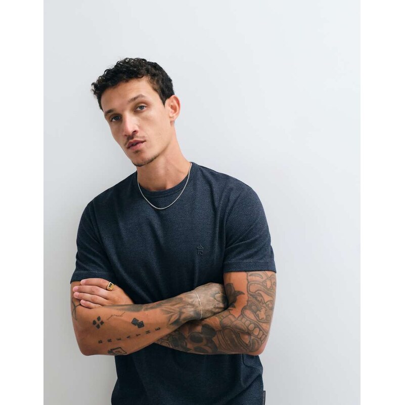 French Connection popcorn textured t-shirt in navy