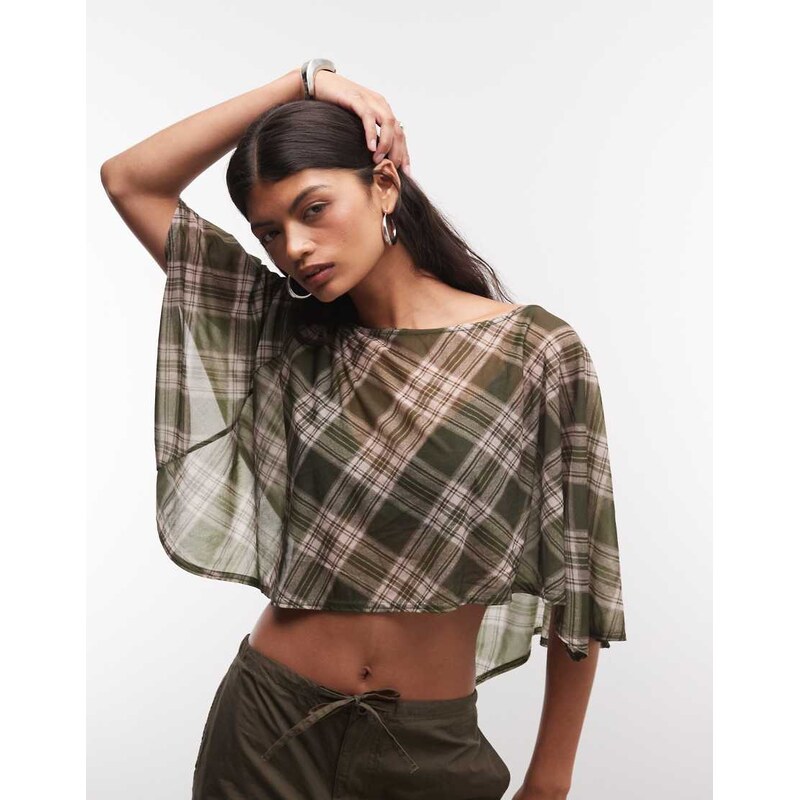 Reclaimed Vintage poncho top in green check-Multi
