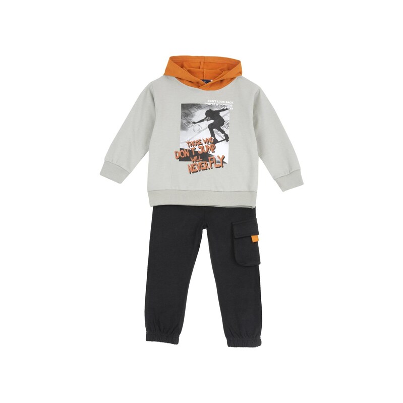 Chicco Tepláková souprava světle šedá / oranžová / černá