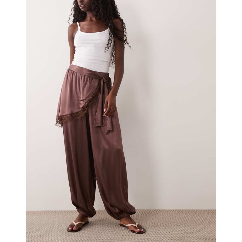 Miss Selfridge wrap detail satin balloon trousers-Brown