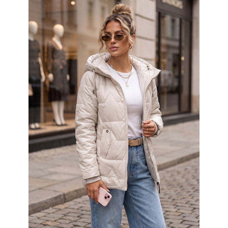 Dámská prošívaná přechodová bunda s kapucí, šedá, FashionStreet