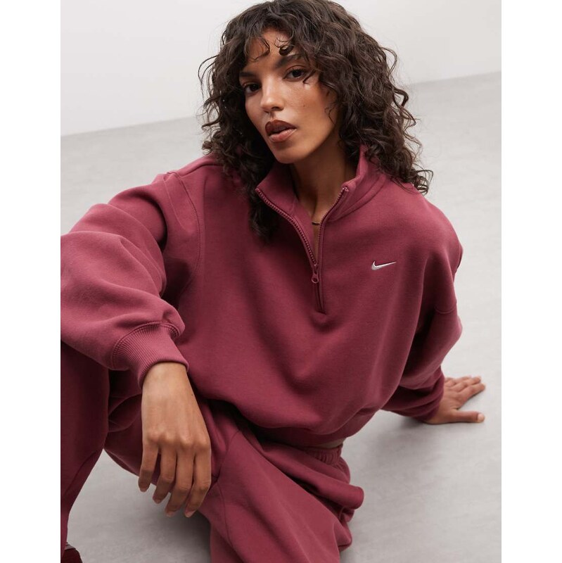 Nike Studio Fleece mid-weight oversized cropped quarter zip
