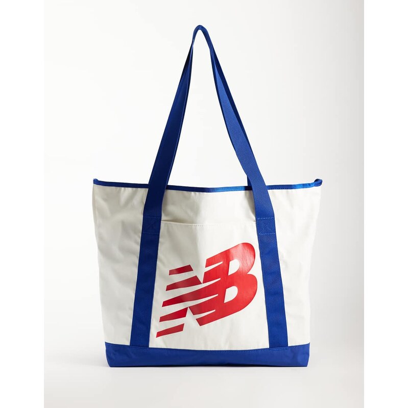 New Balance Hoops tote bag in off-white and navy