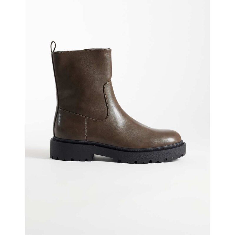ASOS DESIGN zip up boots with cleated sole in brown
