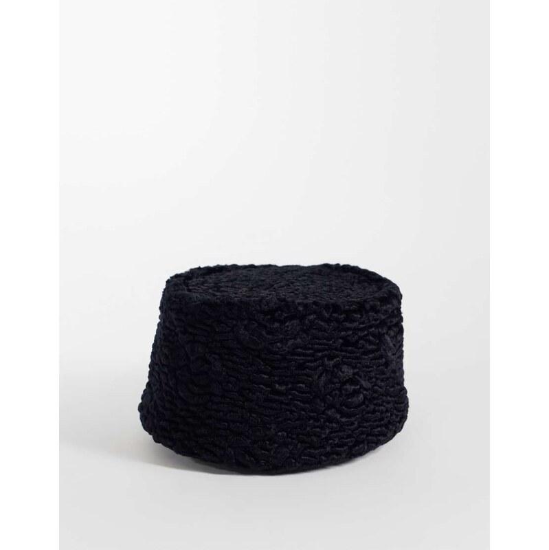 ASOS DESIGN faux astrakhan pillbox hat in black