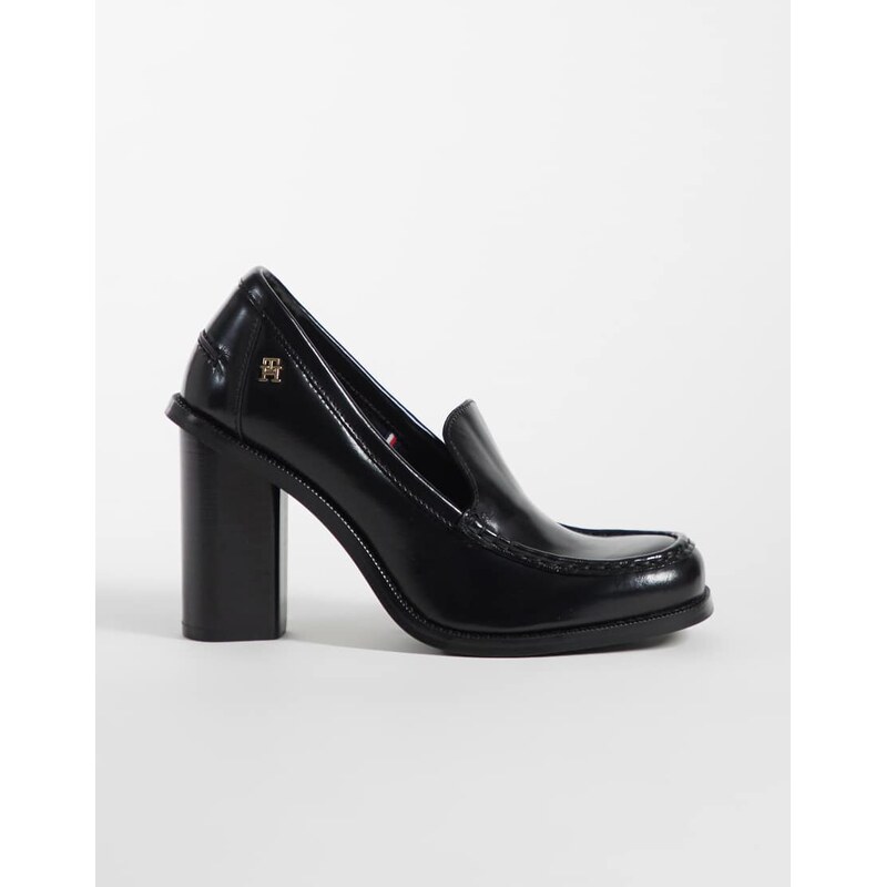 Tommy Hilfiger leather heeled loafers in black