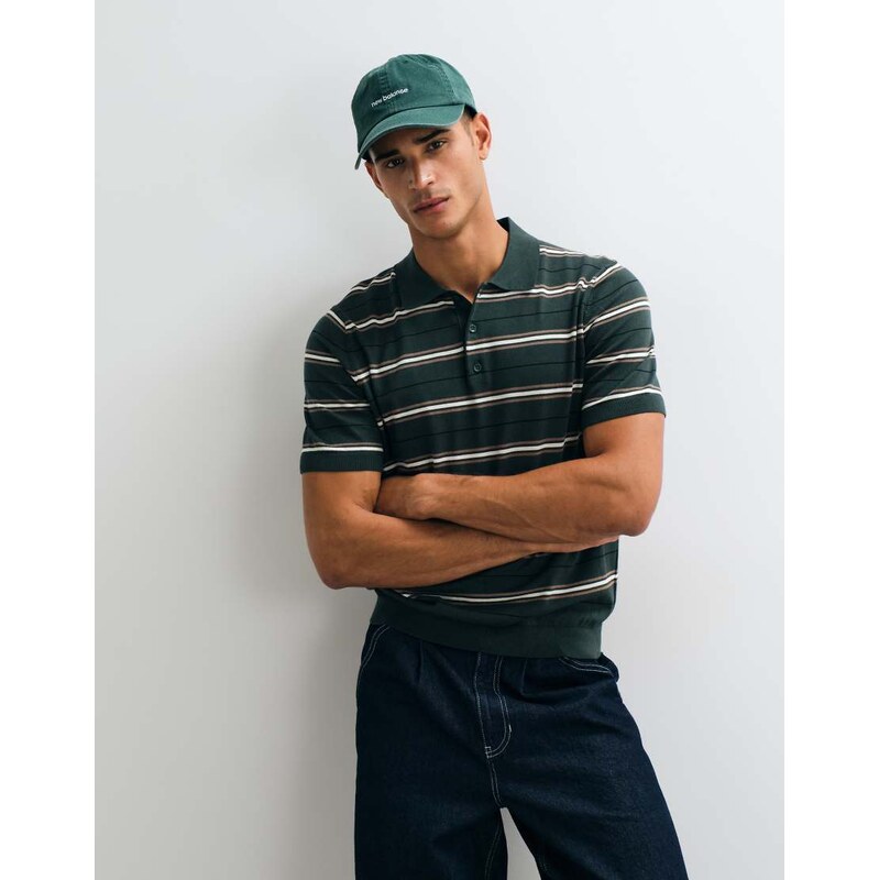 Mango knitted poloshirt in green stripe
