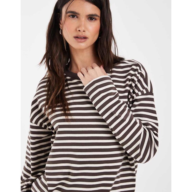 Noisy May long sleeve top in brown stripes