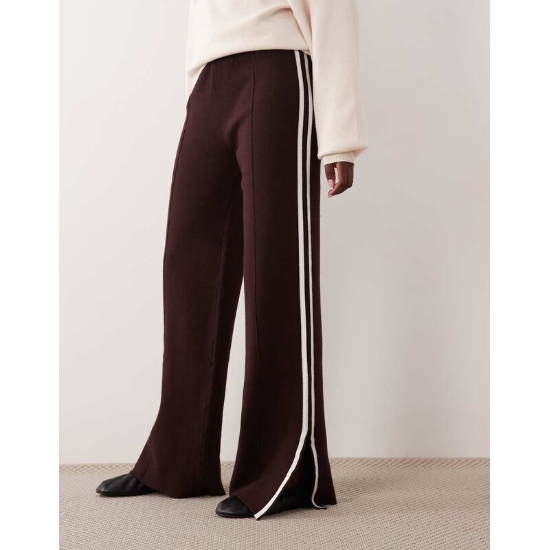 Mango side stripe knitted trouser in brown