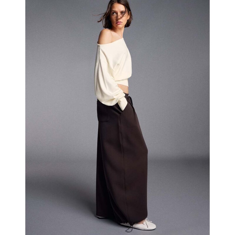 Bershka Asymmetric neck jumper in ecru-White