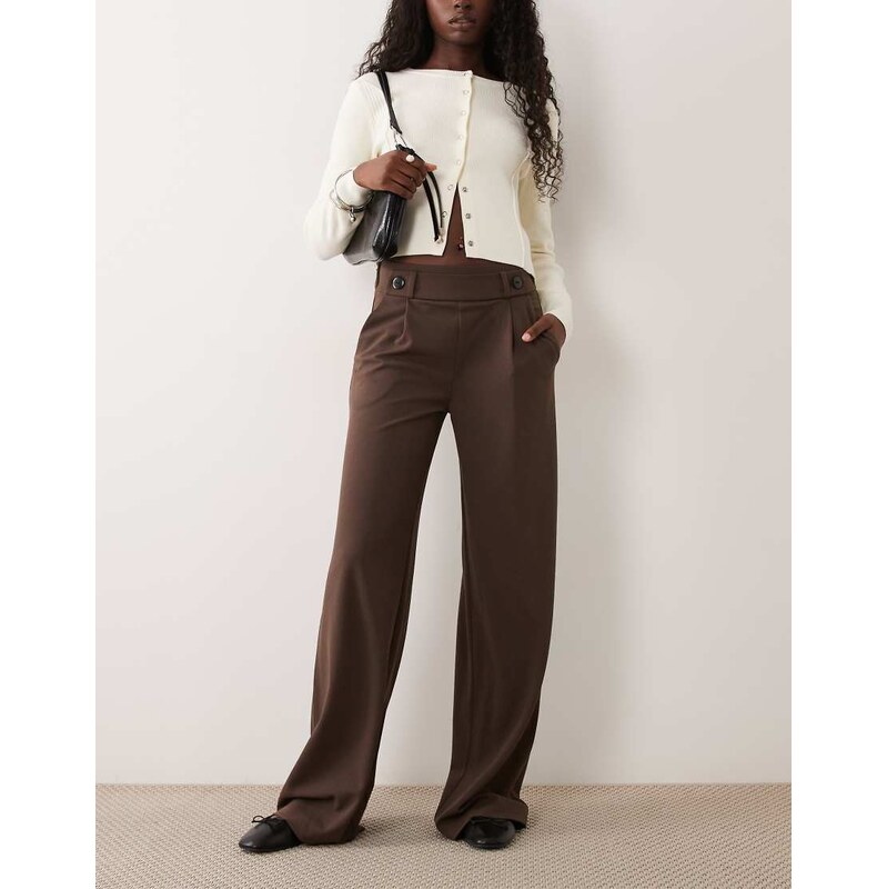 JDY Tall button detail wide leg trouser in chocolate brown