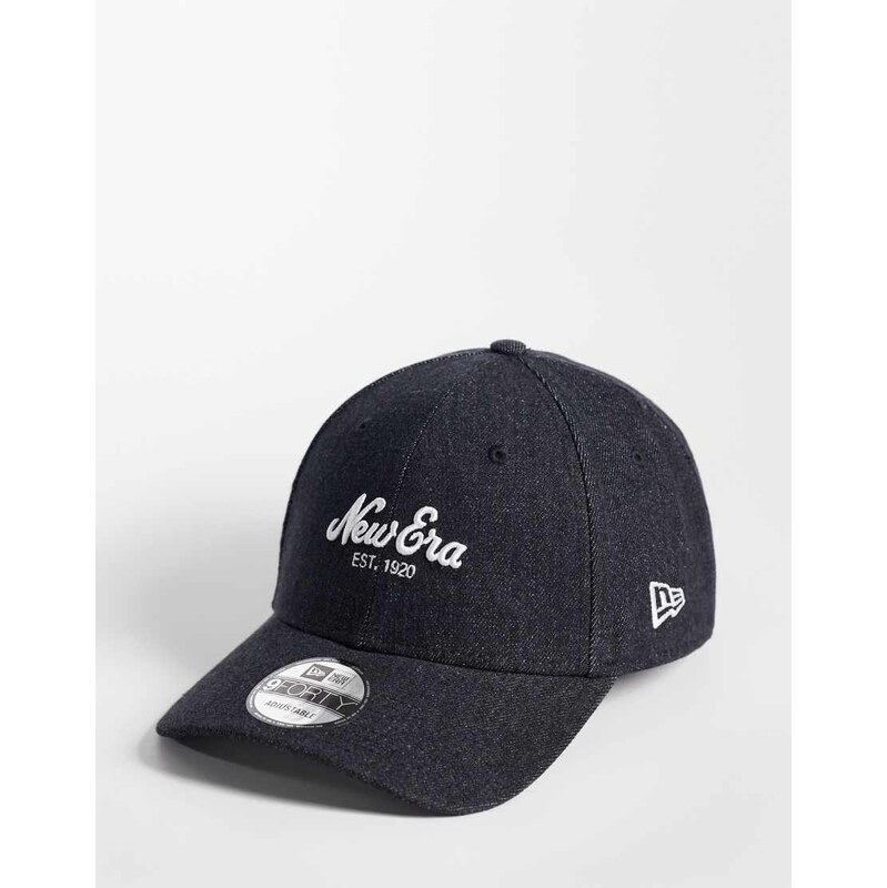 New Era 9forty slogan logo denim cap in black