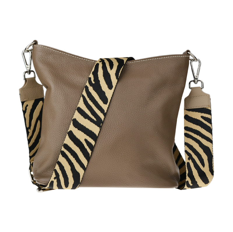 Hnědá kožená italská crossbody kabelka Amalia Taupe V