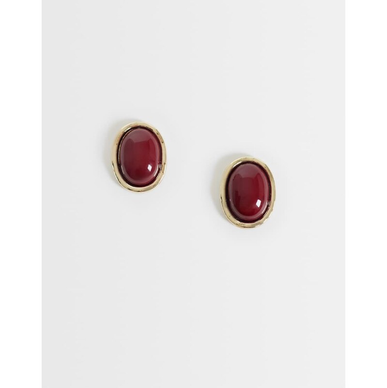 DesignB London resin stud earring in burgundy-Red