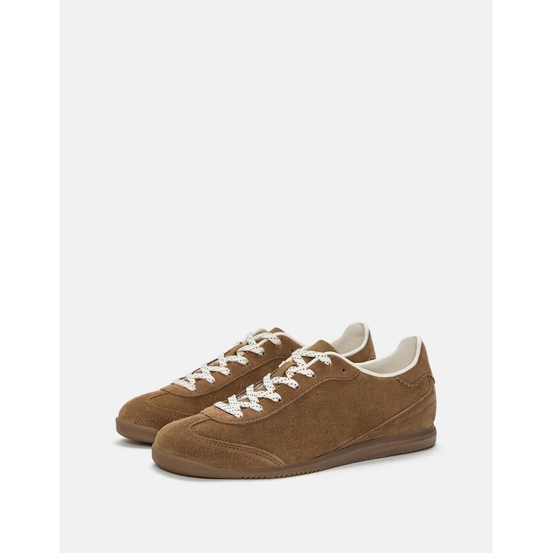 Pull&Bear Split suede leather trainers in brown