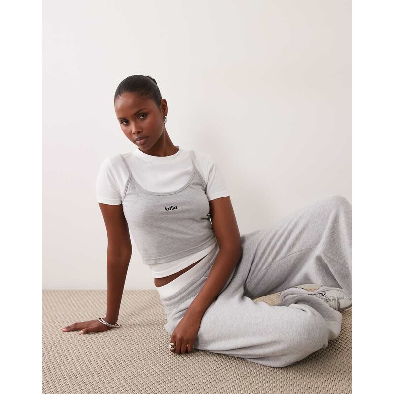 Kaiia cotton rich cap sleeve t-shirt and layered crop top co-ord