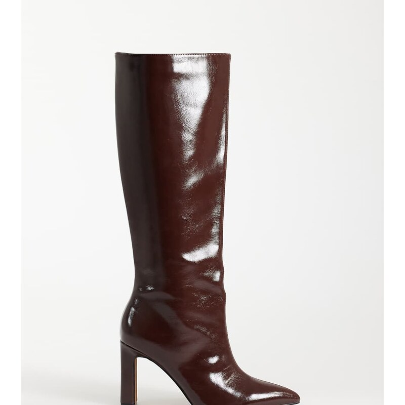 ASOS DESIGN Wide Fit Charming heeled knee boots in chocolate