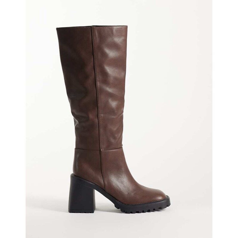 RAID Carnie block heel knee boots in brown