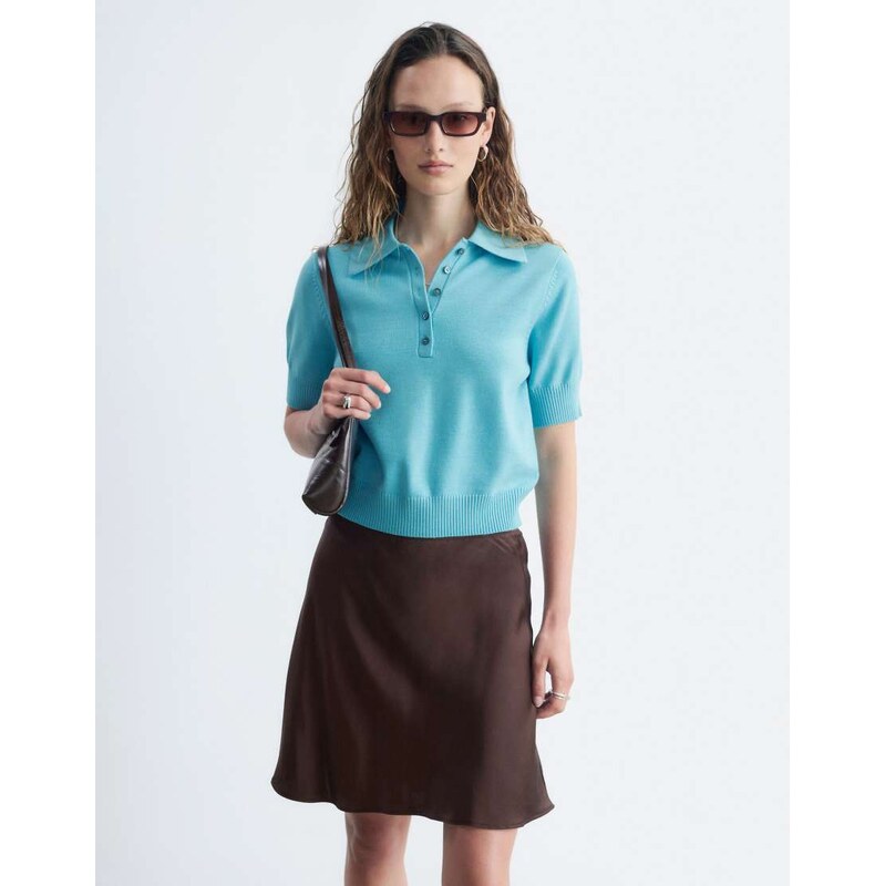 & Other Stories short sleeve polo wool knit jumper in light blue