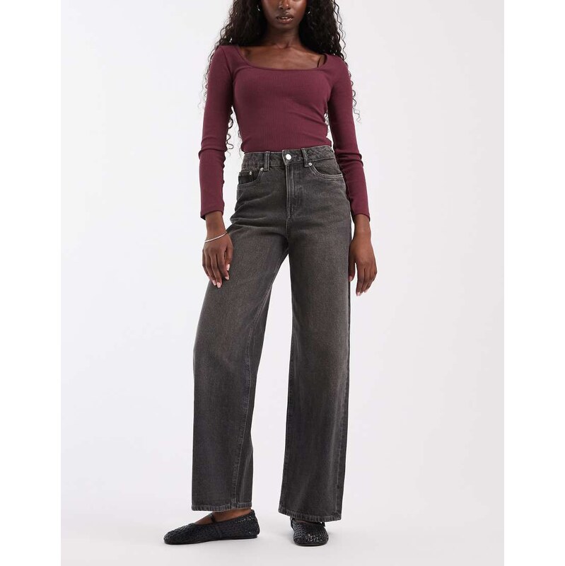 JJXX Tokyo high waisted wide leg jeans in washed black