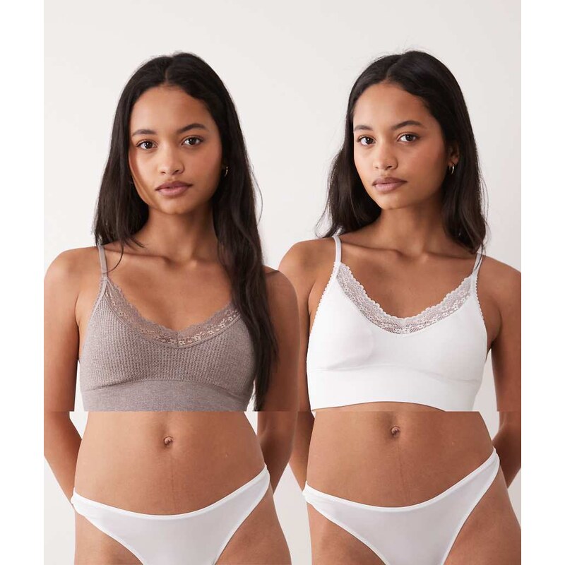 Cotton On 2 pack seamless lace longline bralette in mocha and