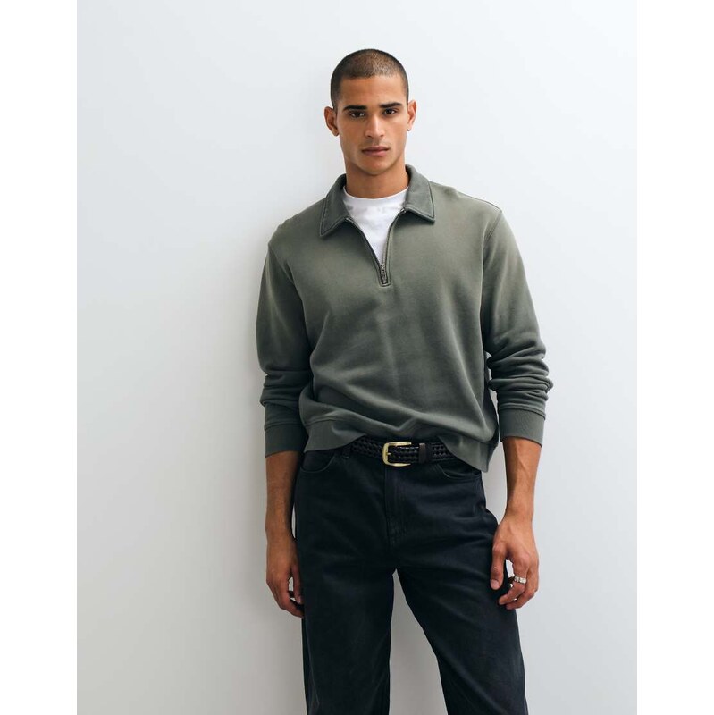 Weekday quarter zip sweatshirt in slub fabric in washed khaki