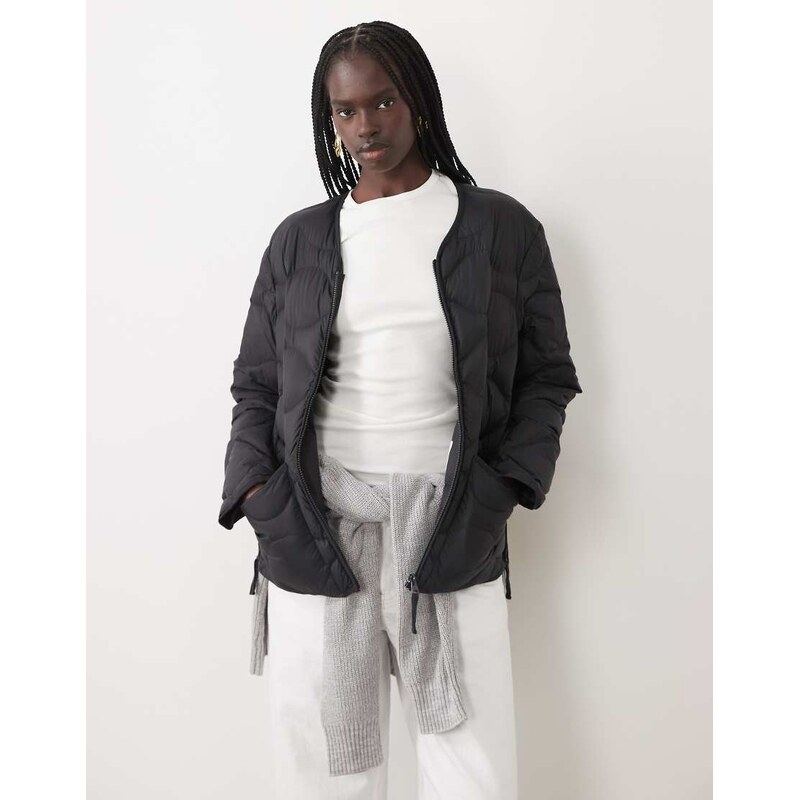 ARKET down short quilted jacket with zip front in black