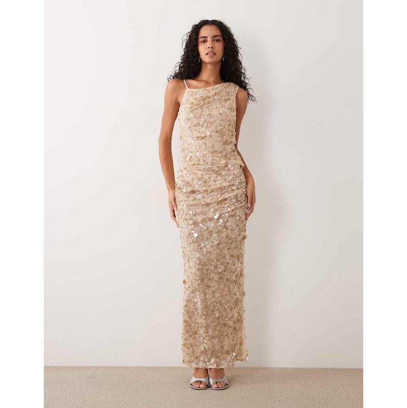 ASOS DESIGN co-ord sequin maxi skirt in champagne-Gold