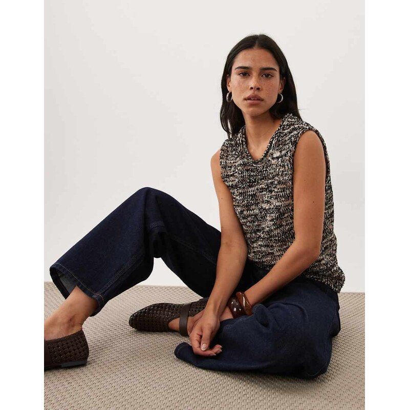 ARKET wool blend knitted vest with scallop edge detail in black