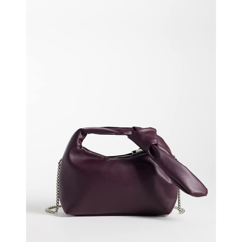 Pieces knot detail cross body bag in burgundy-Red