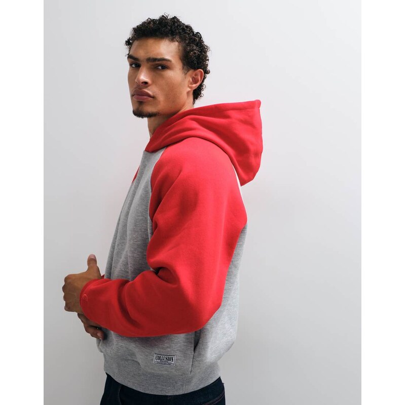 COLLUSION boxy raglan hoodie in grey marl + red