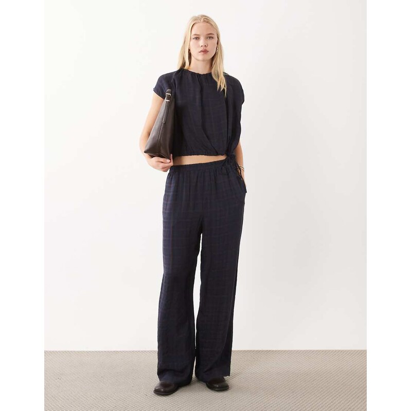 Mango Dara straight trouser co-ord in blue check print