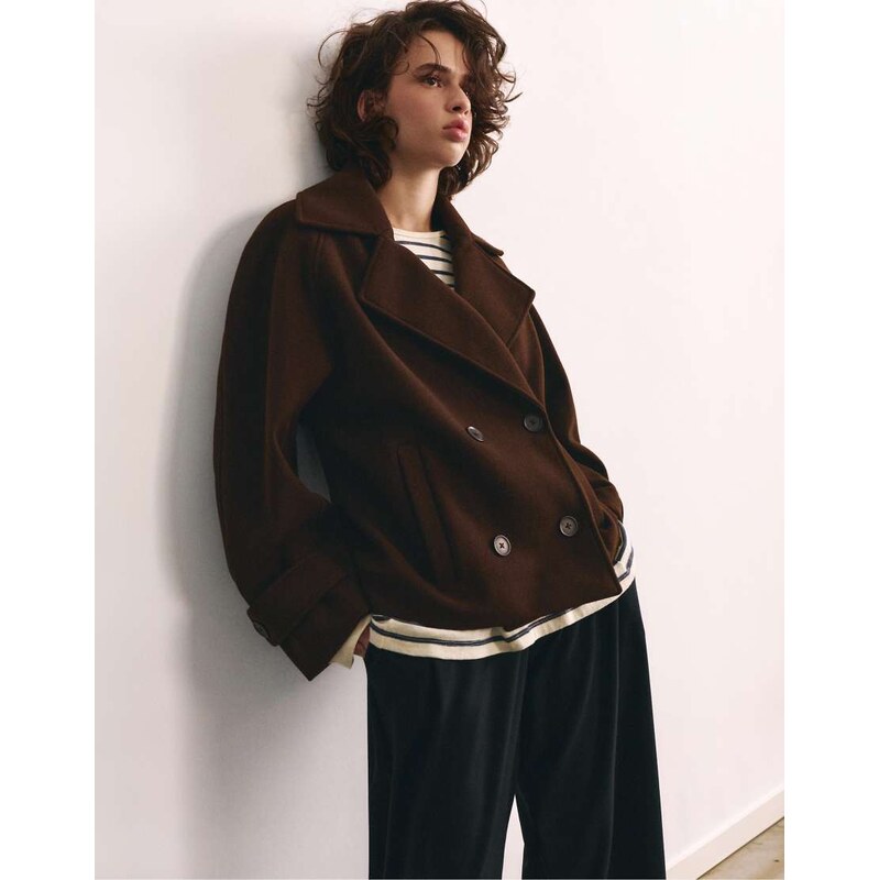 Pull&Bear Short coat in chocolate-Brown