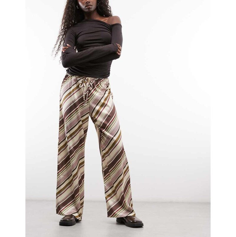 Reclaimed vintage satin wide leg trouser in bright stripe-Multi