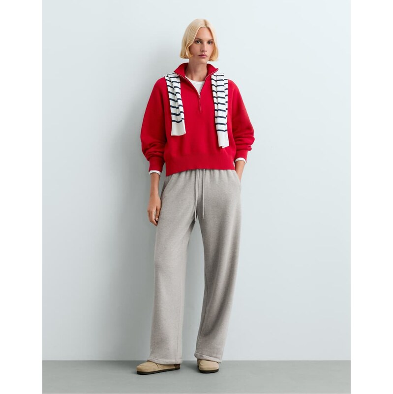 OYSHO Cotton-blend half-zip knit jumper in red-Pink