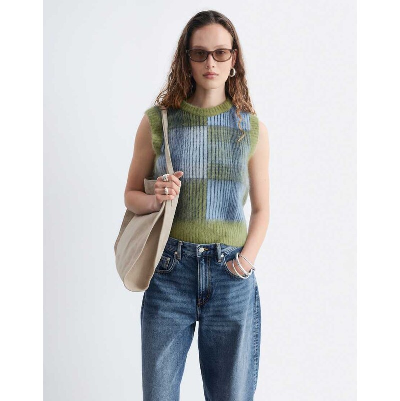 & Other Stories knitted vest top in green check print