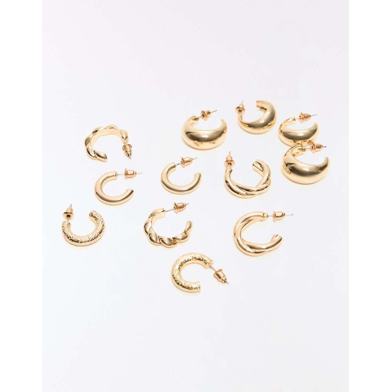 Bershka Pack of assorted hoop earrings in gold
