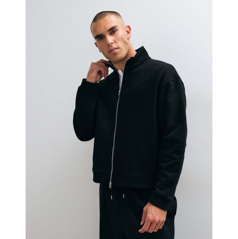 ASOS DESIGN oversized boxy funnel neck zip through in black