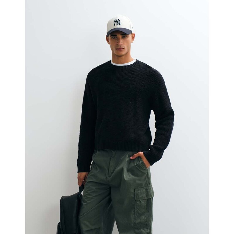 Weekday boxy fit slub knit jumper in black