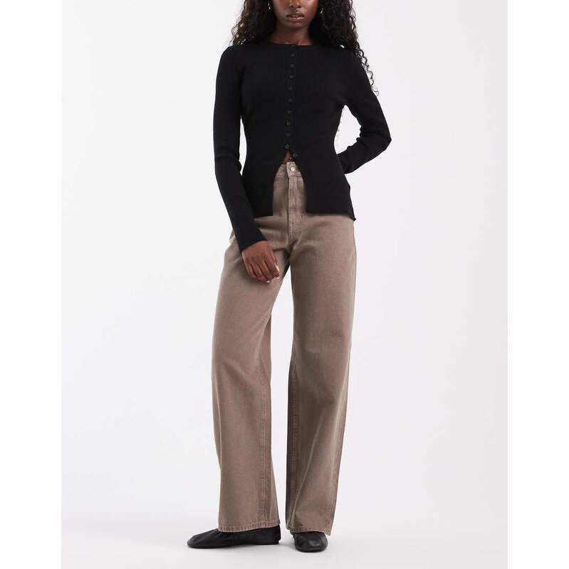 JJXX Tokyo high waisted wide leg jeans in beige-Neutral