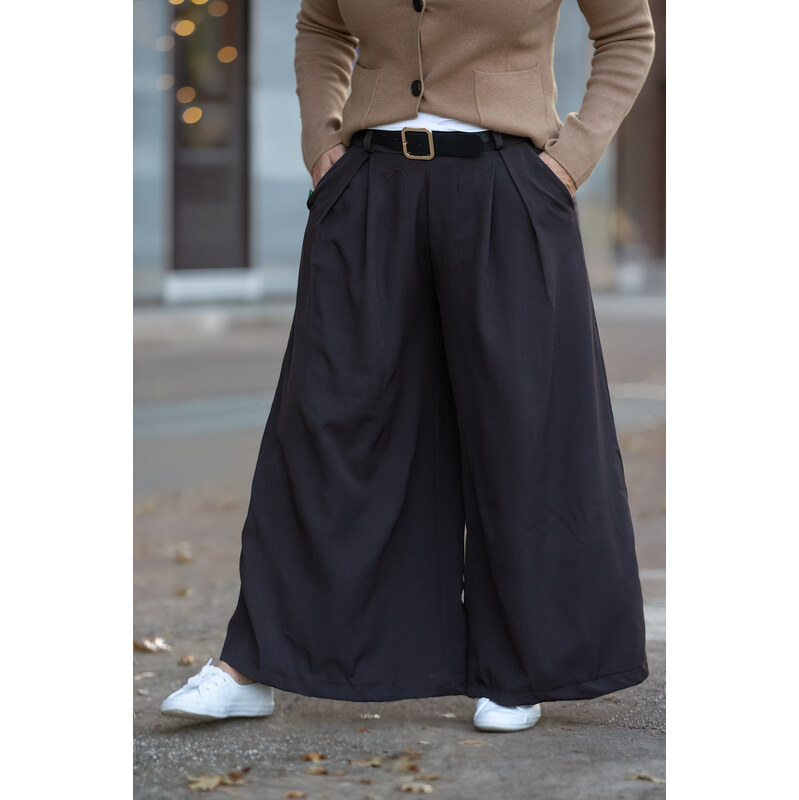 Italy fashion Široké kalhoty ELODIE Barva: čokoládová, Velikost: