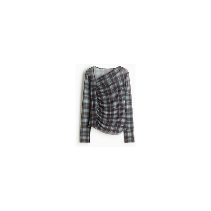 H&M - Asymetrický top zesíťoviny - Hnědá/Kostka