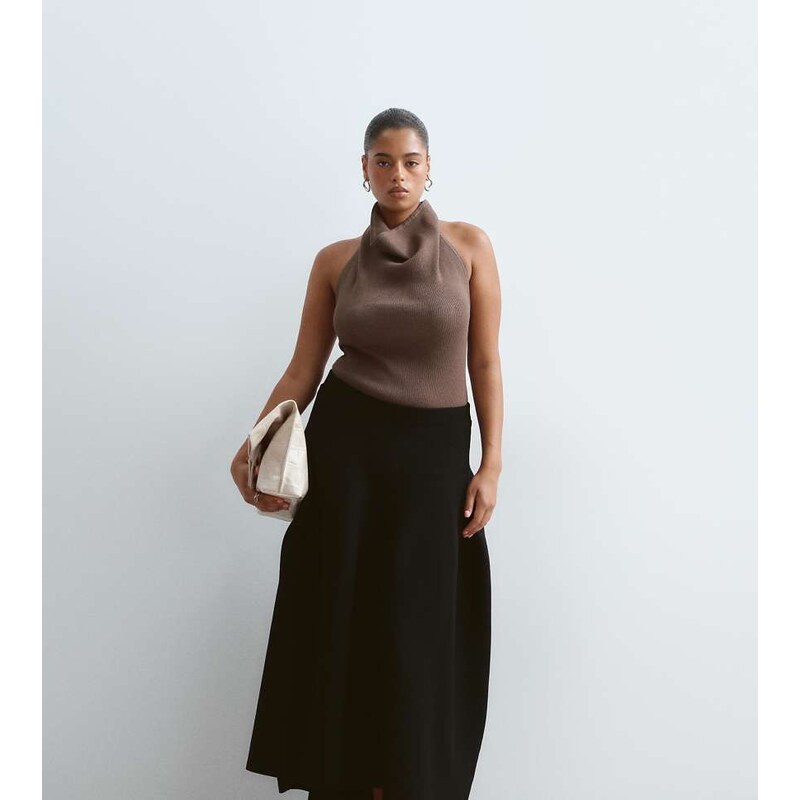 ARRANGE Curve knitted sculpted tulip midi skirt in black