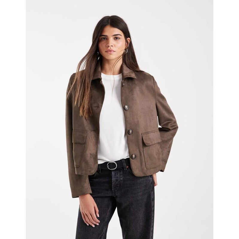 Vero Moda faux suede short jacket in chocolate brown